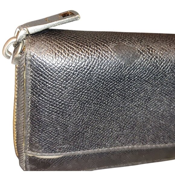 Coach Black Leather Zip Around Wallet Card Holder Pocket Gold Hardware Organizer - Picture 9 of 11